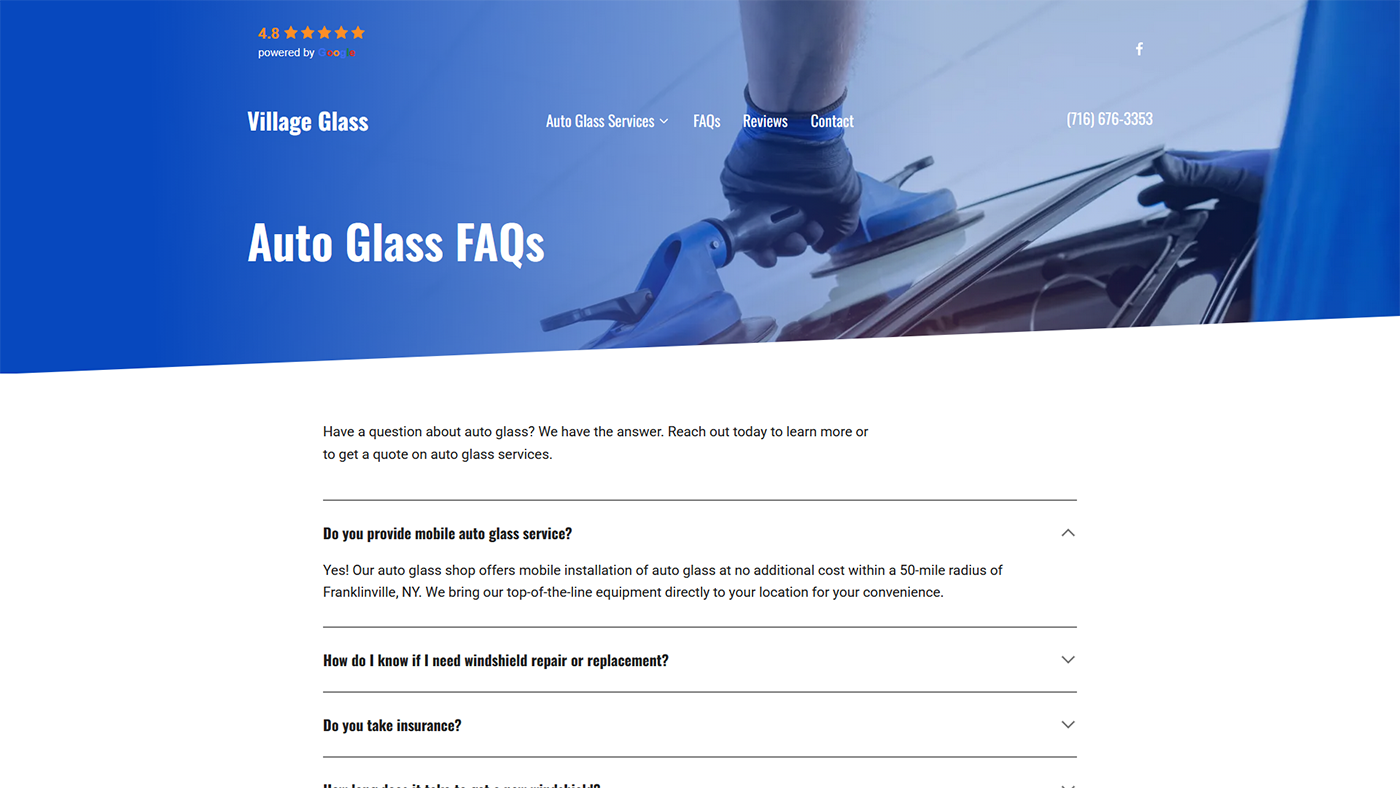 Village Glass FAQ page